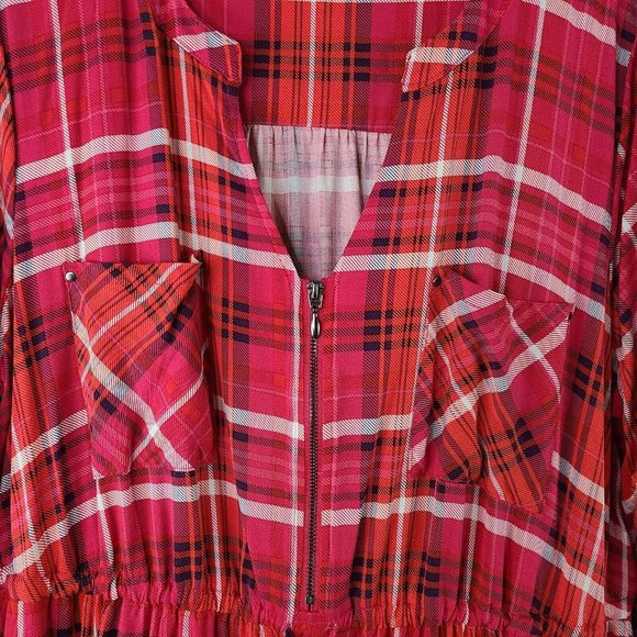NWOT TORRID Size 2 (2X) Pink Red Plaid Mini Challis Zip Front Shirt Dress - Picture 4 of 9
